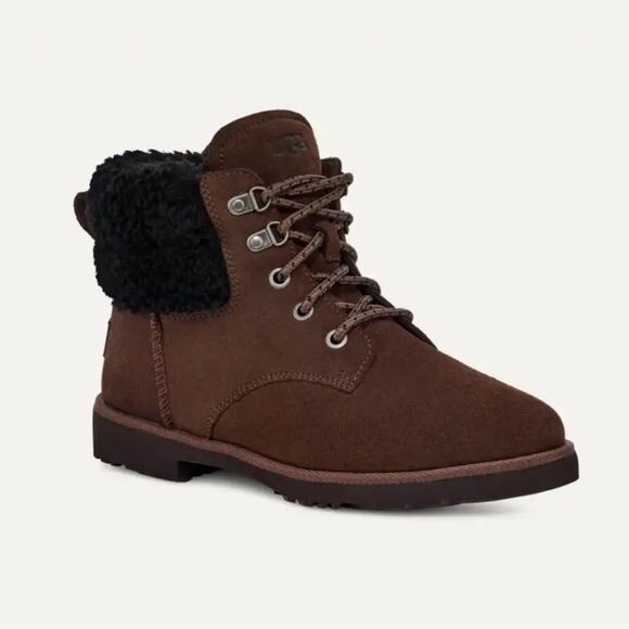 UGG Romely Heritage Lace Suede Wool Boots Brown Black Size 11 Water Repellent - Picture 2 of 13